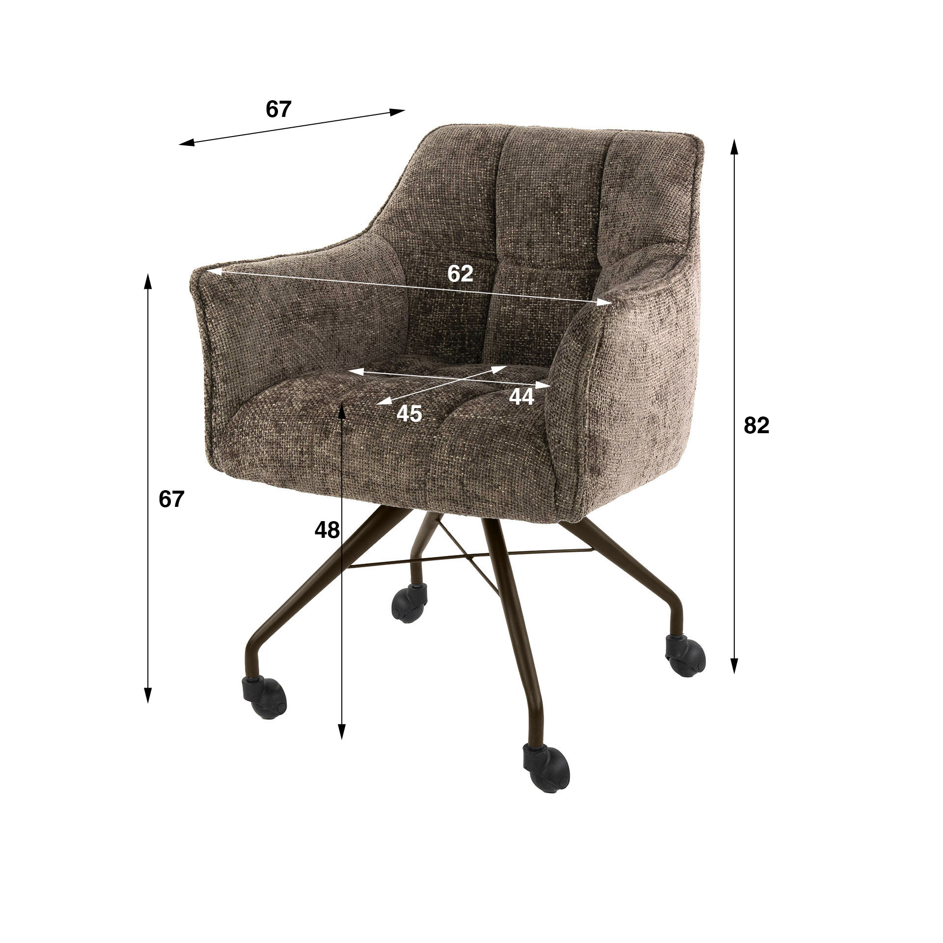 2er Set Armlehnstuhl Fino auf Rollen Chenille taupe Beine braun