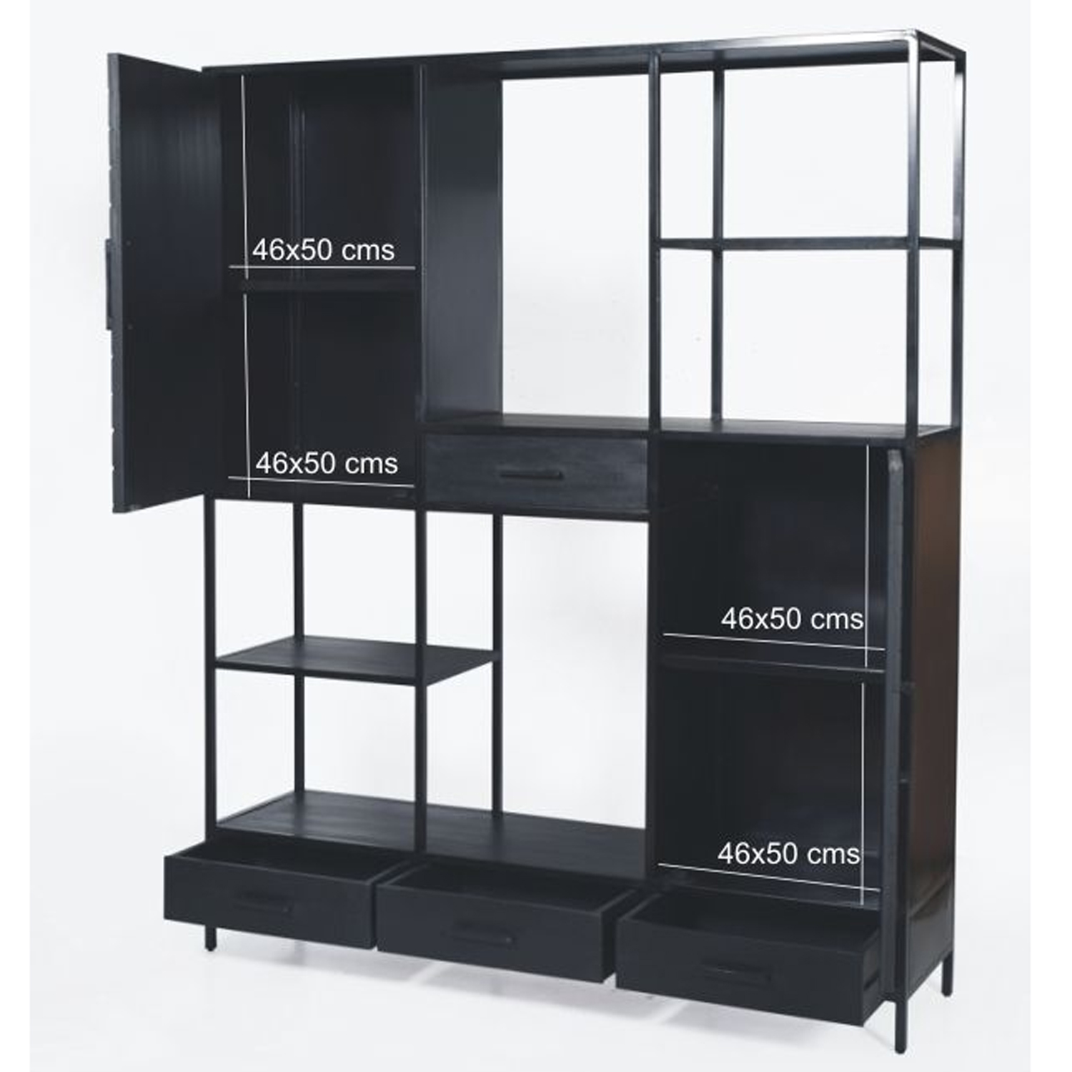 Schrank Regal Brooklyn B 160 cm Wandregal Bücherregal Mangoholz Fischgräte Metall schwarz