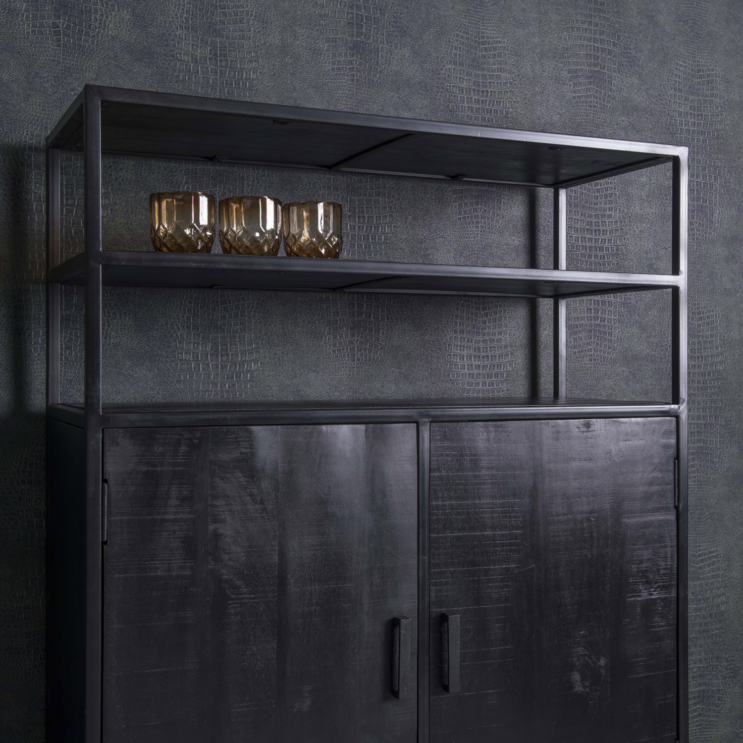 Schrank Kala B 100 cm Mango Massivholz Metall schwarz