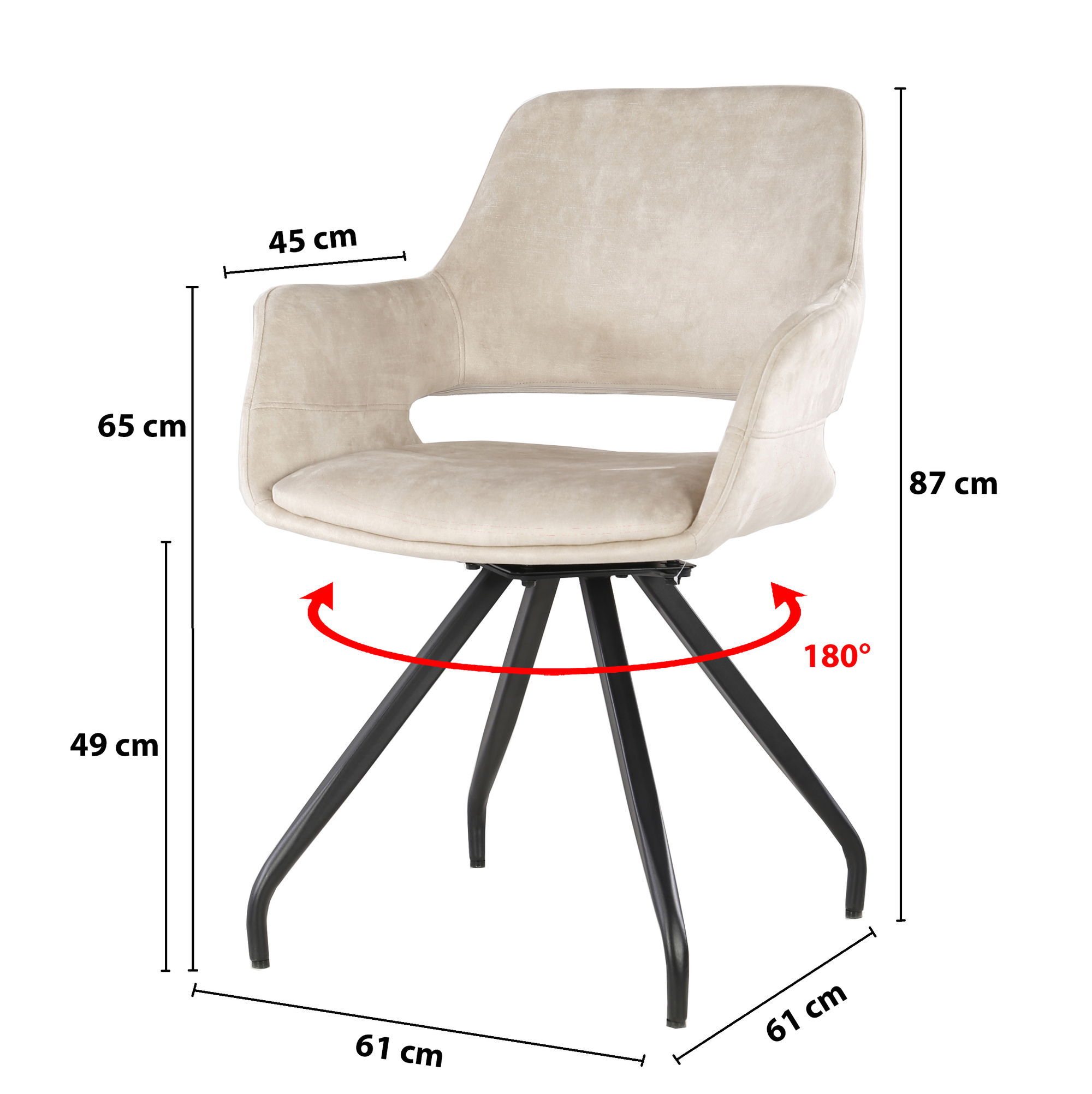 Esszimmerstuhl Capp Drehstuhl Stuhl mit Armlehnen Stoff Samt Beige