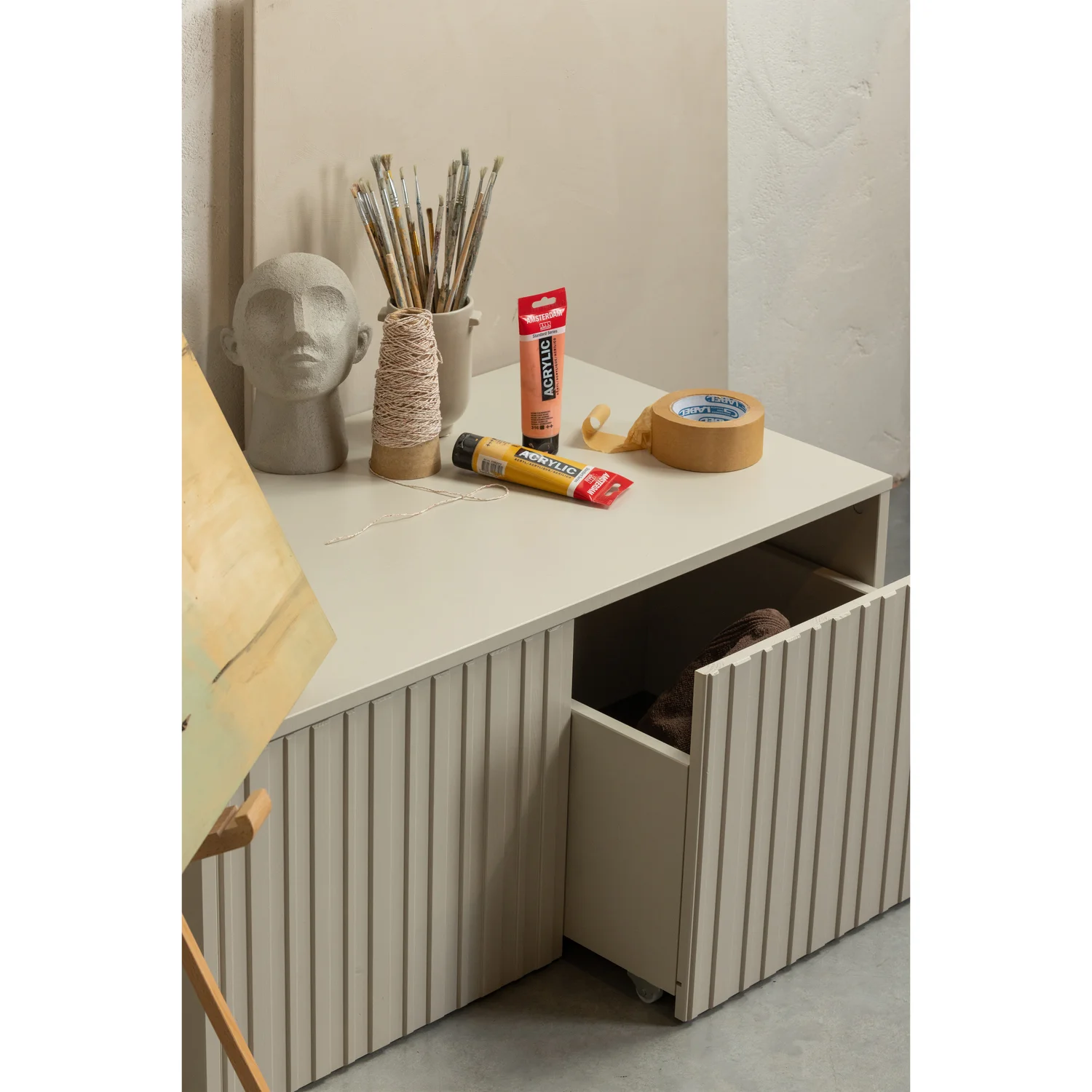 Bank mit Schubladen NEW GRAVURE Sitzbank Flur Kiefer staubgrau