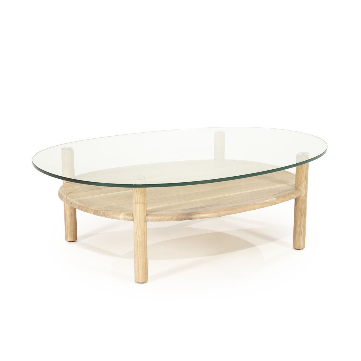 Couchtisch Cleo oval 101,5 x 73 cm mit Glasplatte Eiche Massivholz hell