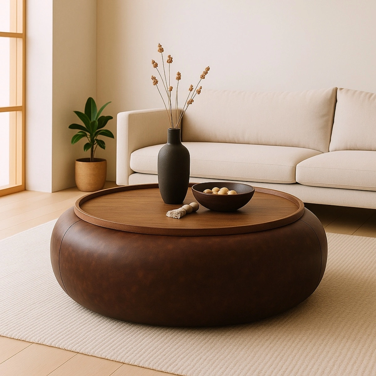 Couchtisch MOVANI dunkelbraun wallnuss rund mit Stauraum Ø 102 cm 