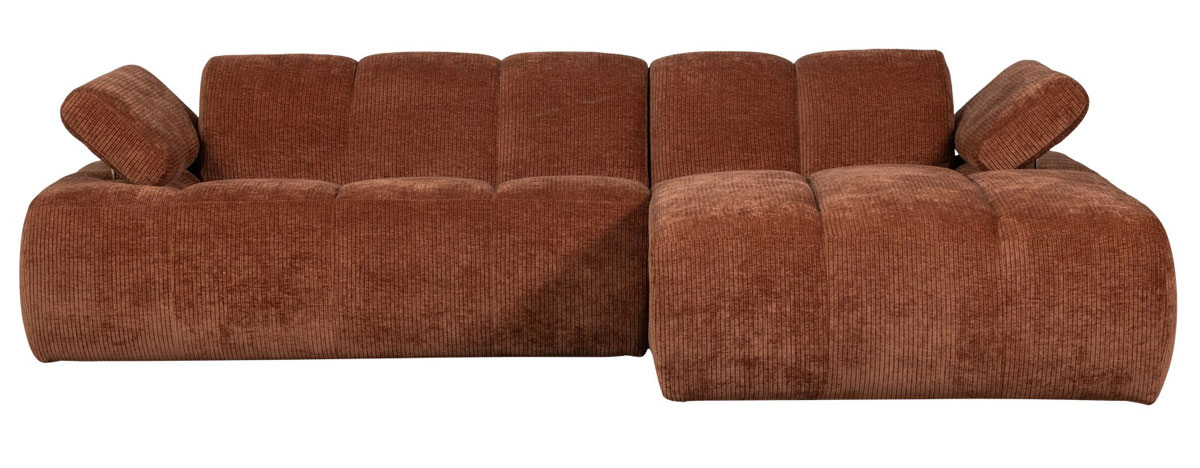 woood Chaiselongue Sofa MOJO rechts gerippter Stoff rostbraun