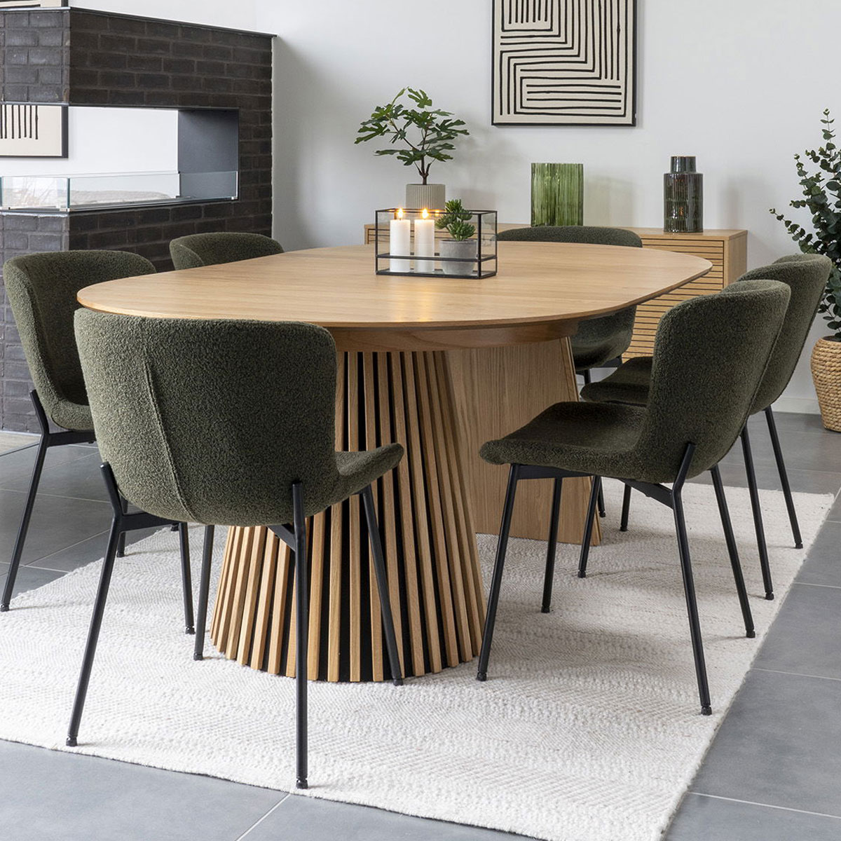 2er Set Esszimmerstuhl Modera Bouclé dunkelgrün