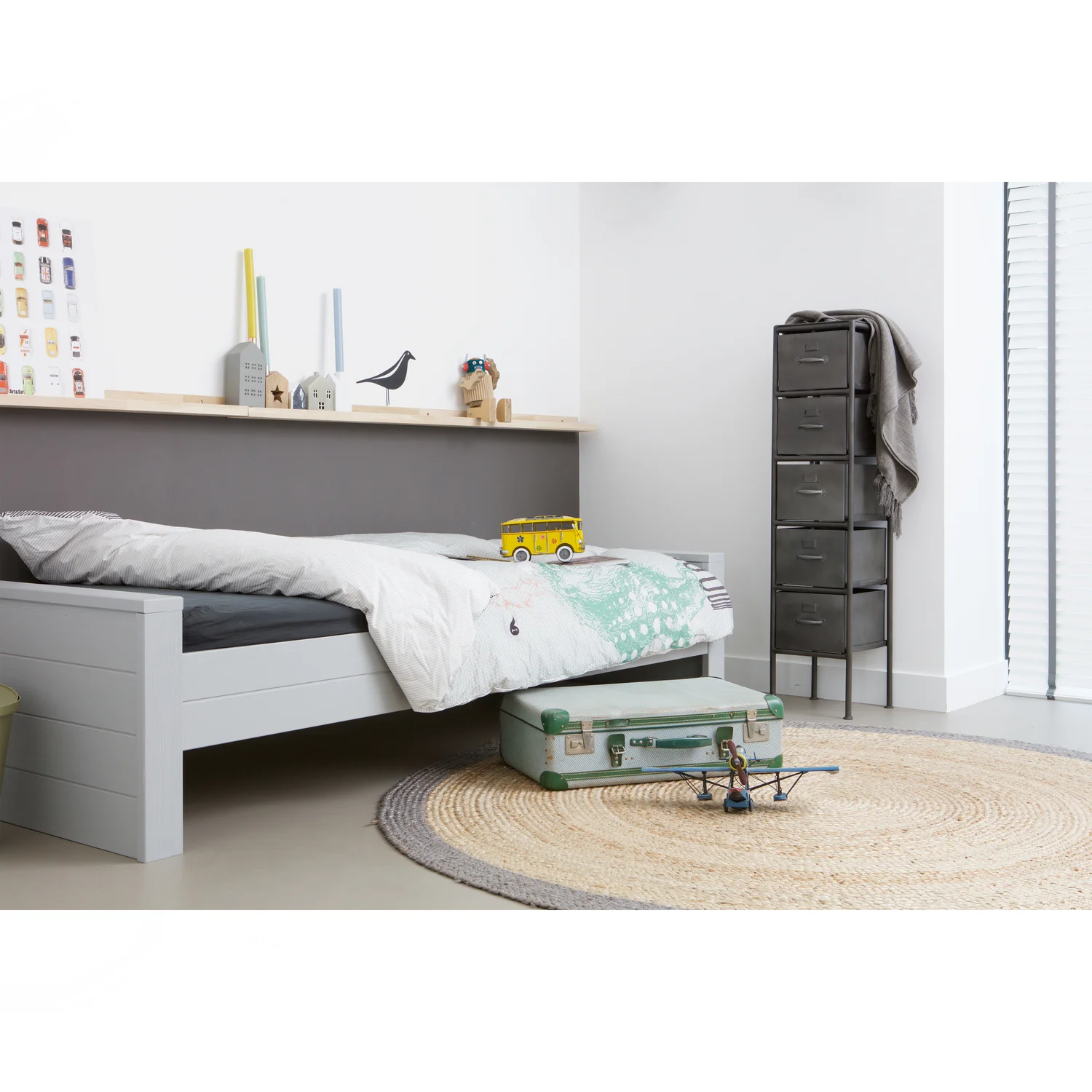 Kinderbett Einzelbett DENNIS 200 x 90 cm Kiefer Massivholz betongrau Bett