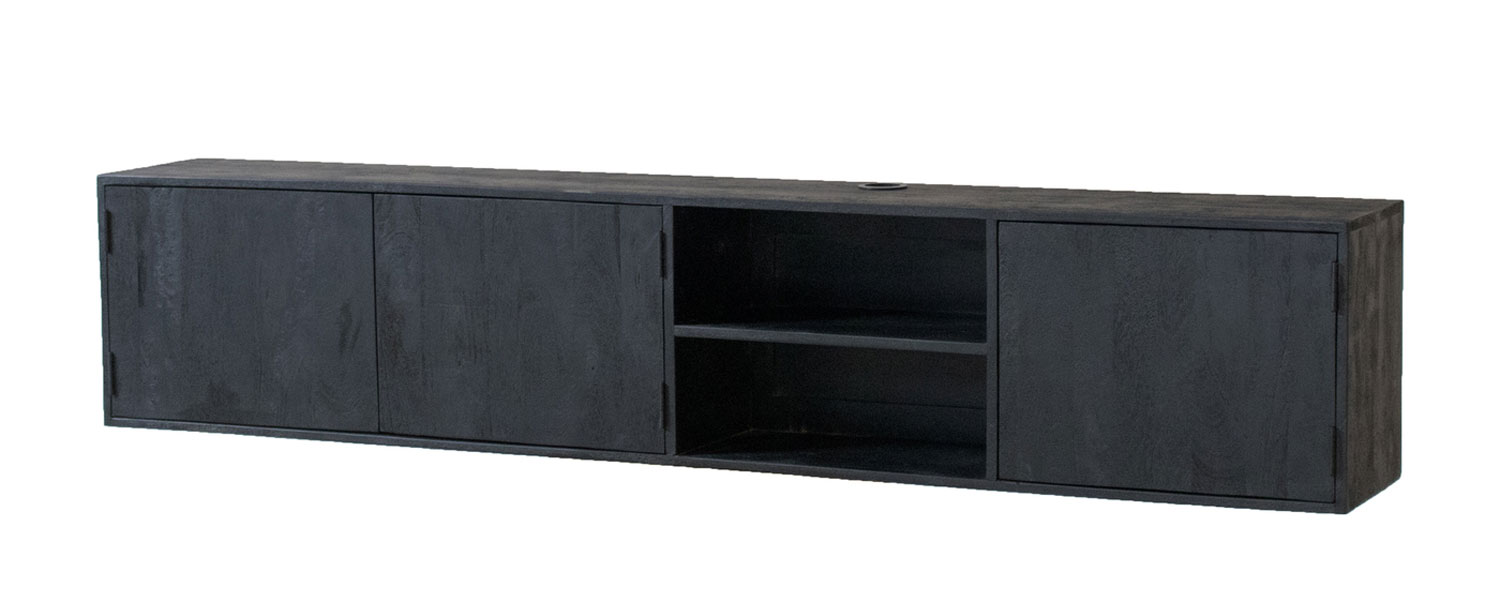 TV Board MALU 200 cm hängend Mango Holz schwarz