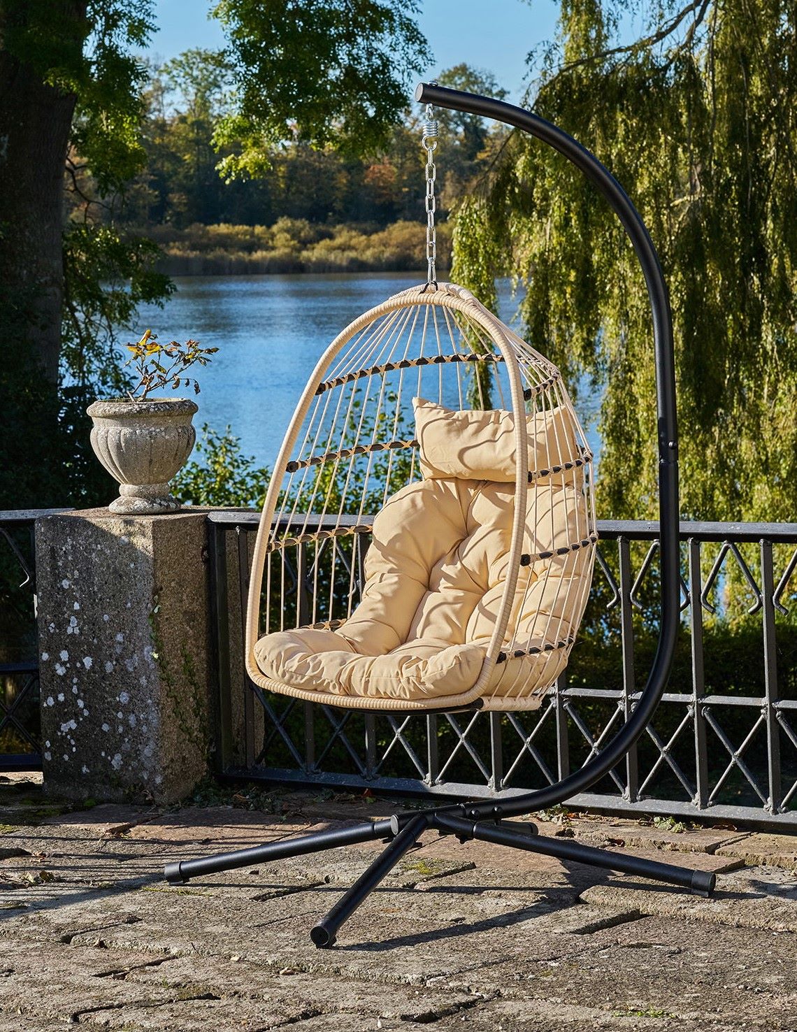 Garten Hängesessel NELE natur PE Rattan mit Gestell