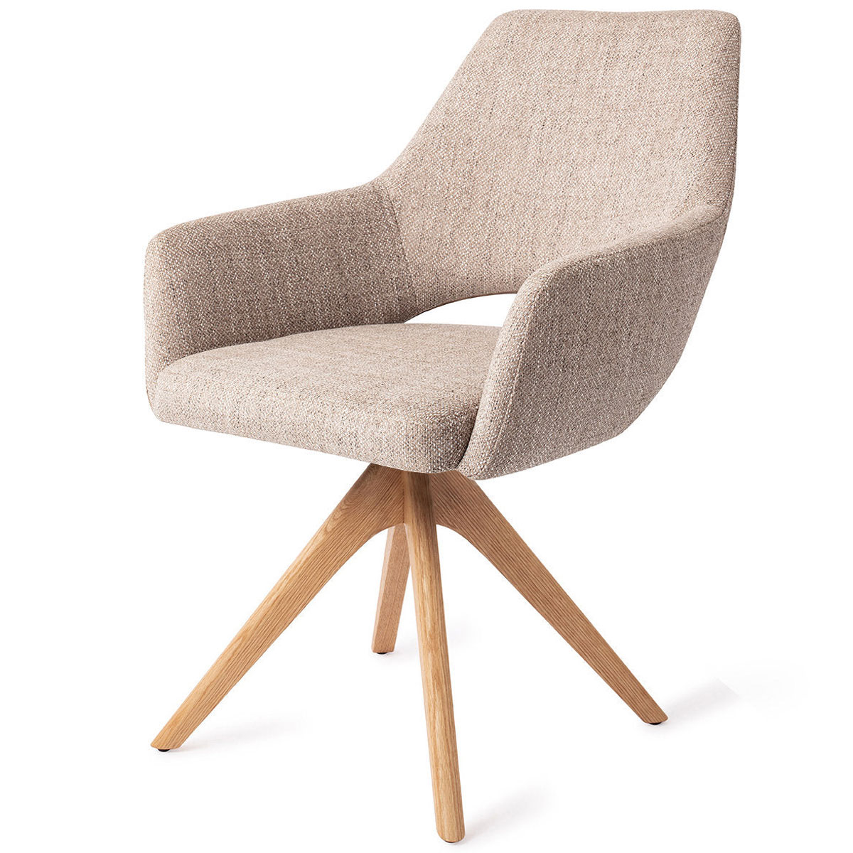 Esszimmerstuhl YANAI drehbar – Beige mit Gestell in Eiche hell