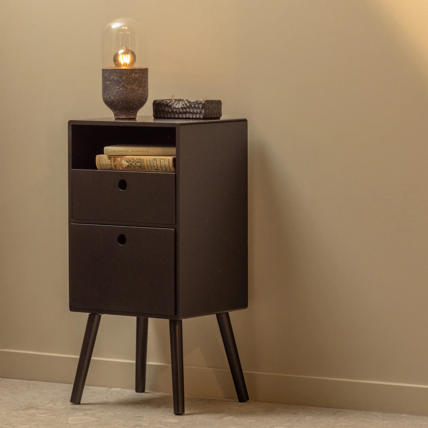 Nachtschränkchen OZZY H 75 cm MDF schwarz Nachttisch Beistelltisch Tisch