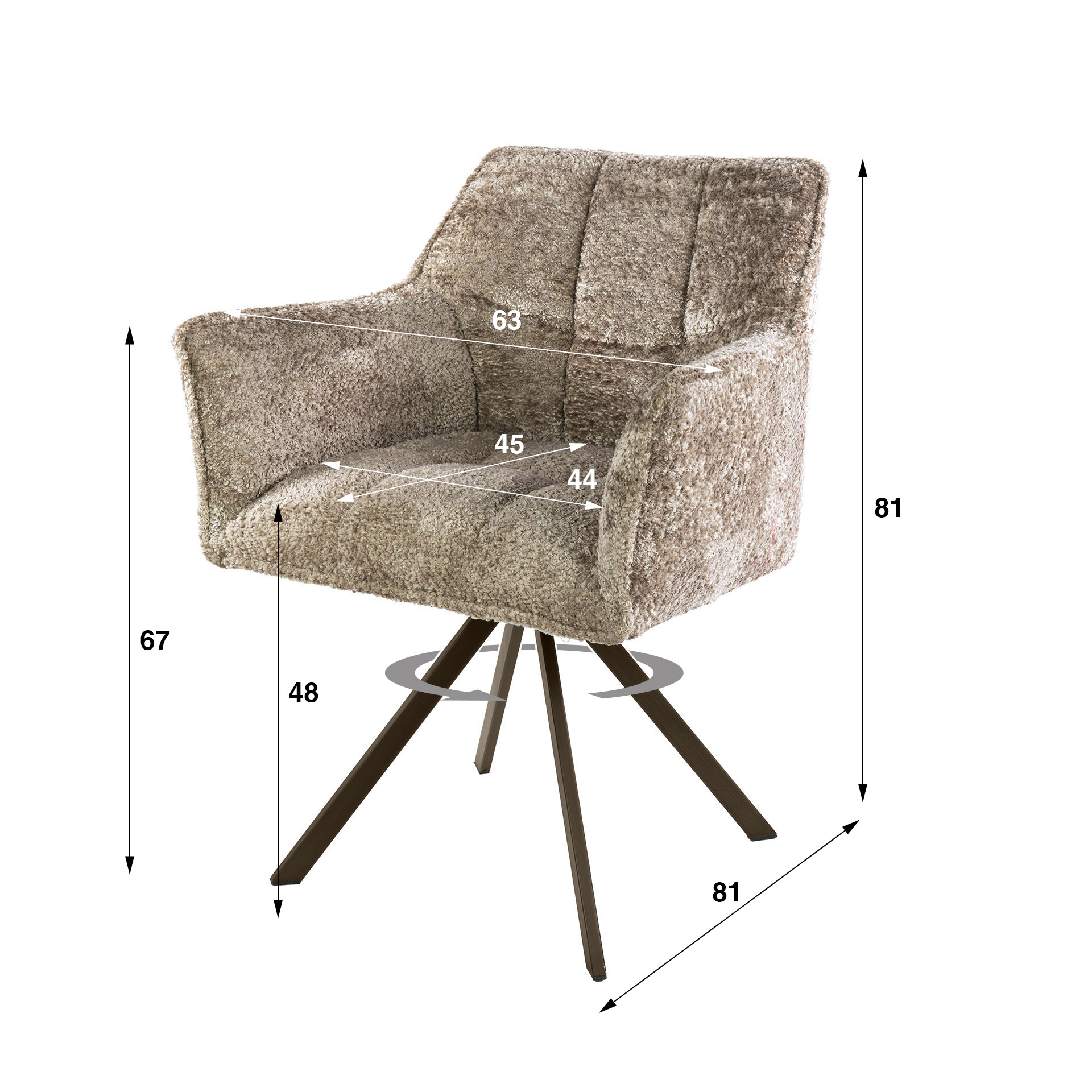 2er Set Armlehnstuhl Fino Soft-Teddy sand Beine braun drehbar