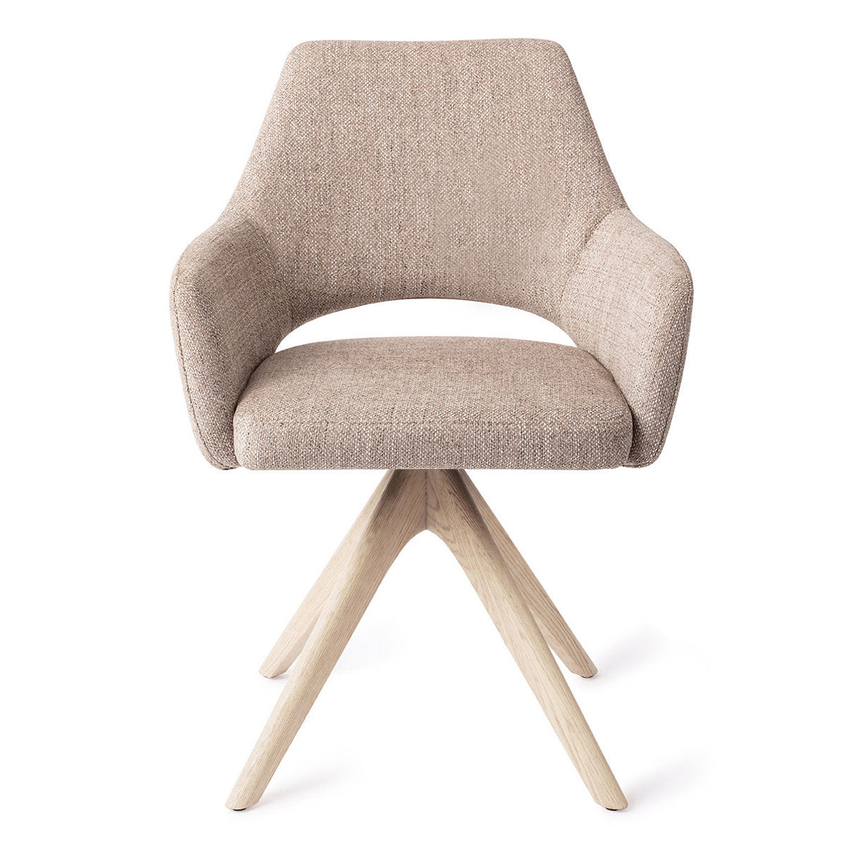 Esszimmerstuhl YANAI drehbar – Beige mit Gestell in Eiche gebleicht