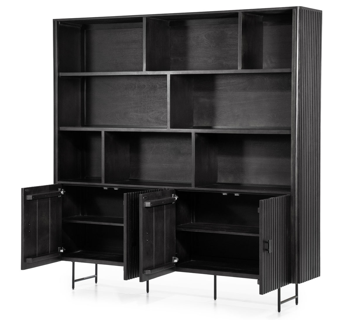 Bücherschrank Schrank Remi 4-türig Mangoholz schwarz