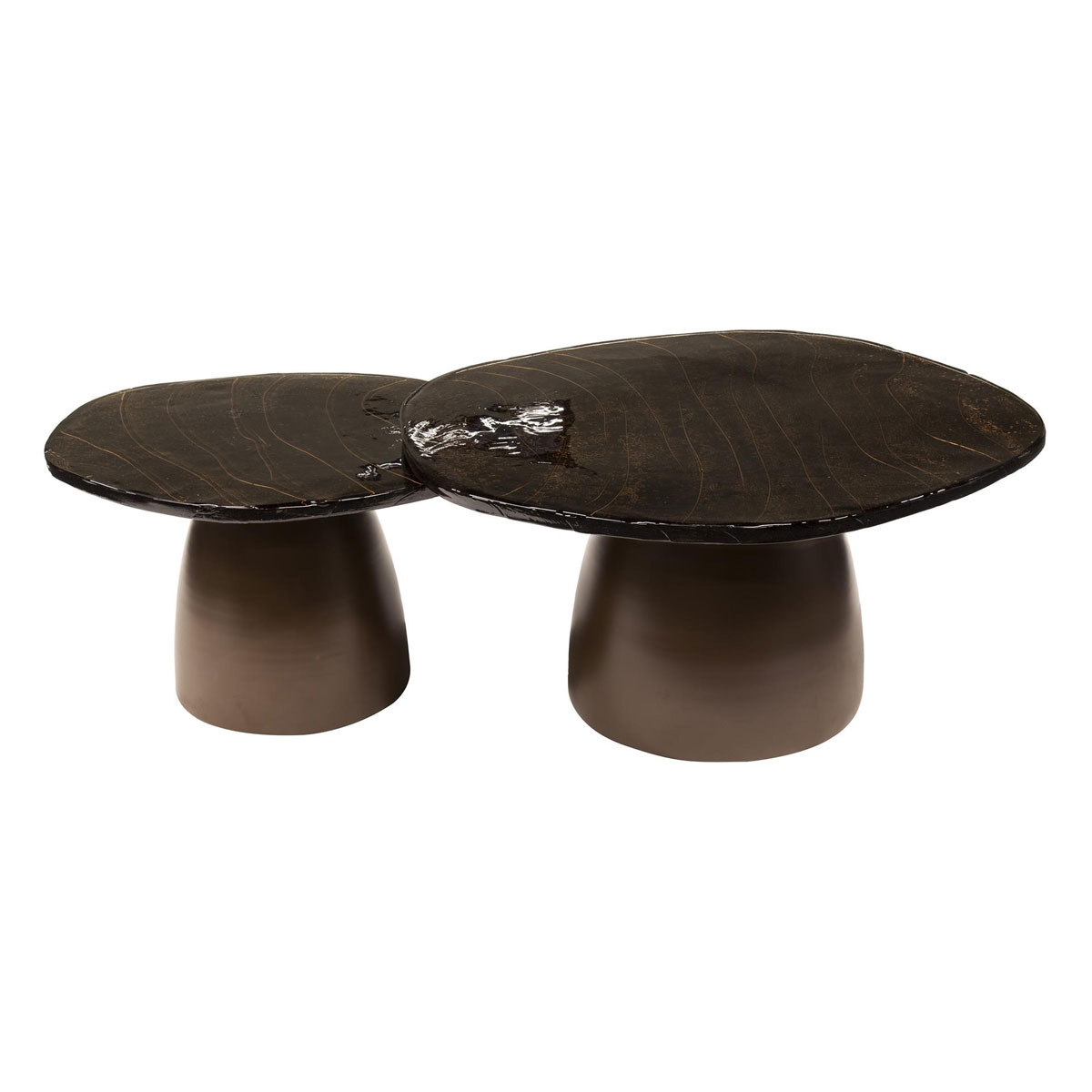 2er Set Couchtisch Ellipse Glas Kupfer antik Finish