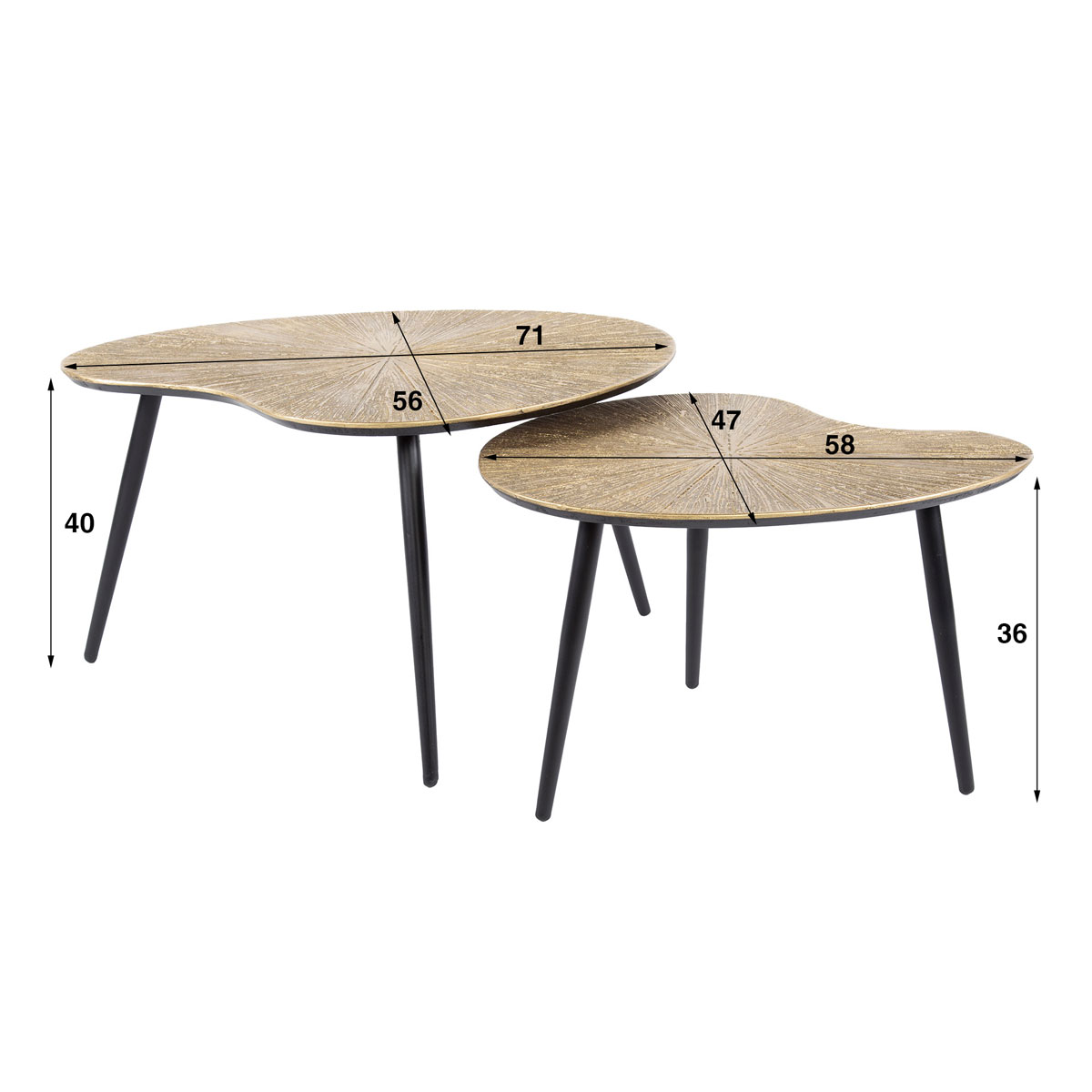 2er Set Couchtisch Barn Nierenform Metall bronzefarben