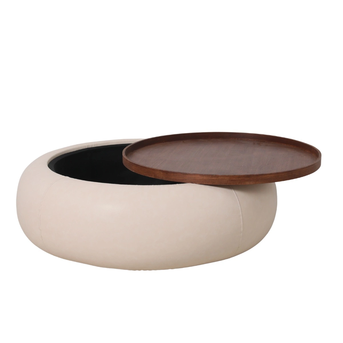 Couchtisch MOVANI Beige Wallnuss rund mit Stauraum Ø 102 cm 
