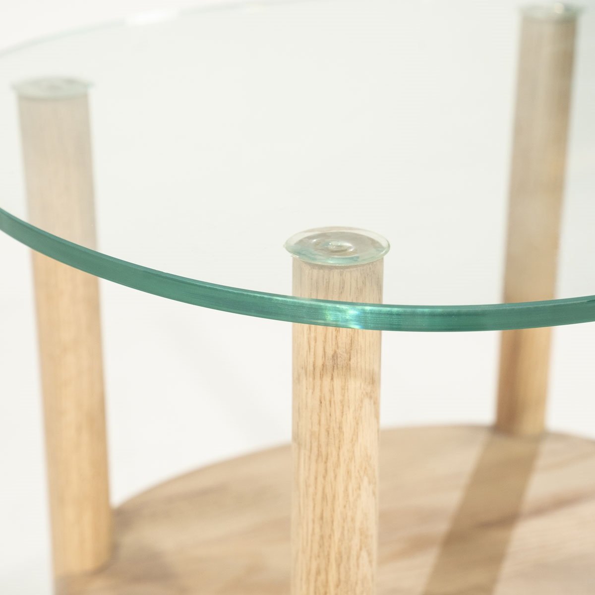 Beistelltisch Cleo H 50 cm Eiche Massivholz brauntöne Glasplatte