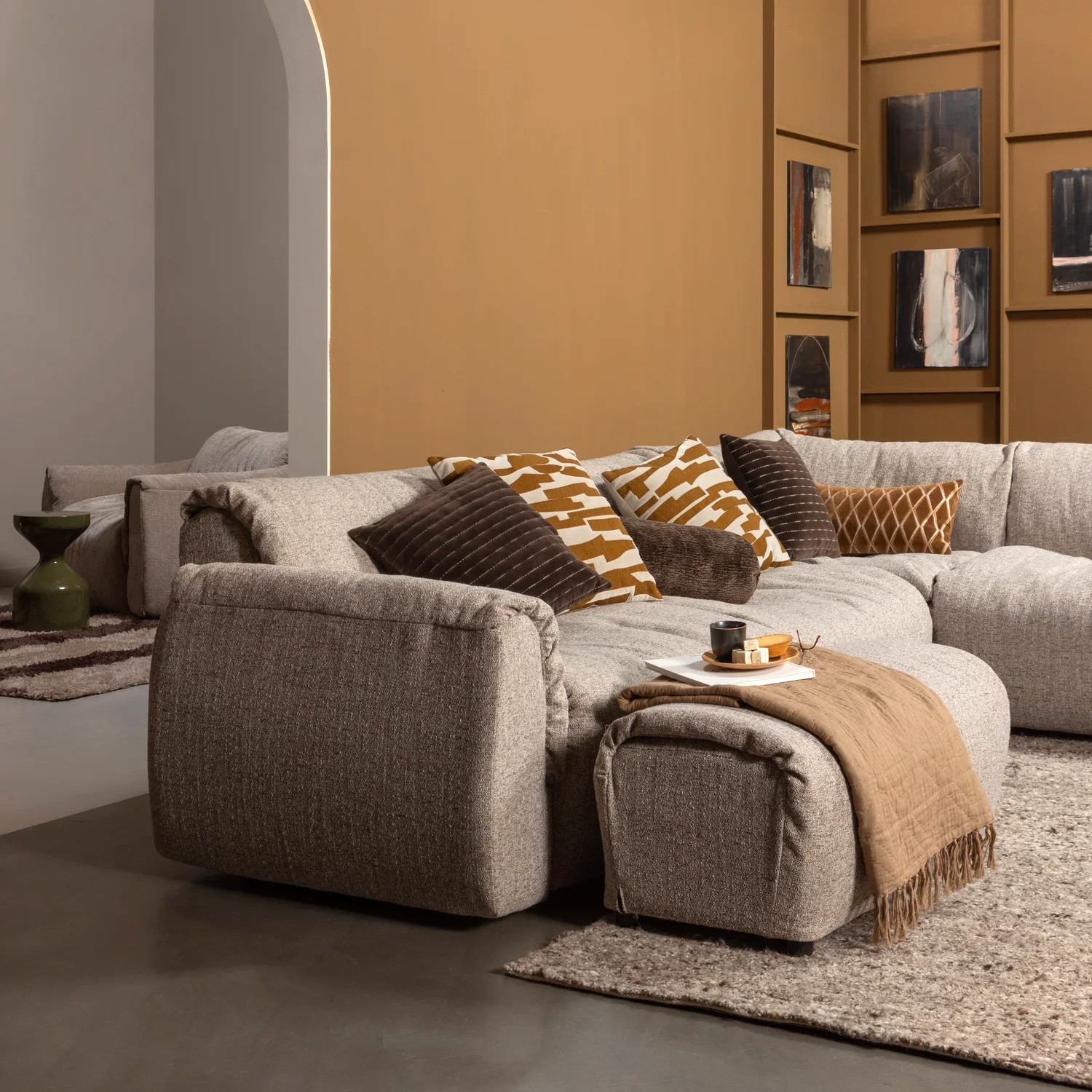 woood Ecksofa BAGGY Webstoff braun melange Chaiselongue rechts