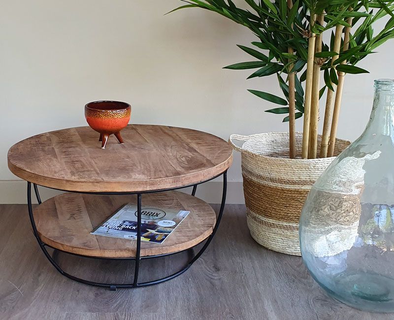 Couchtisch Evan rund Ø 85 cm Metall schwarz Mangoholz
