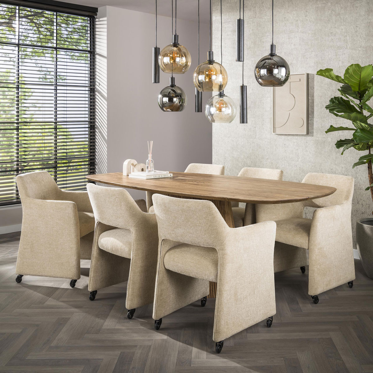 2er Set Armlehnstuhl LUNA auf Rollen Jaroq Stoff sandfarben