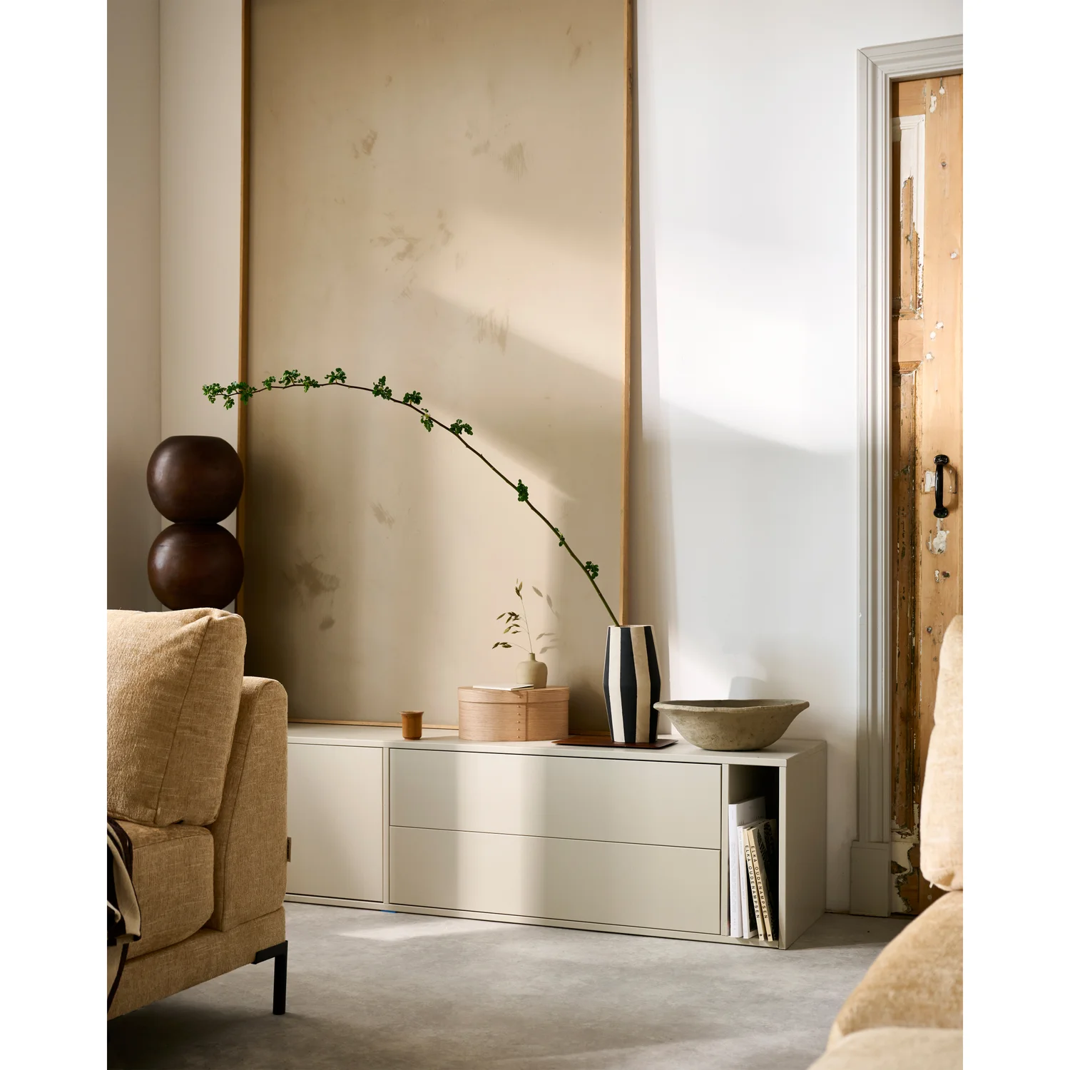 TV Möbel SETTLE DOWN 200 cm Kiefer Massiv staubgrau Lowboard