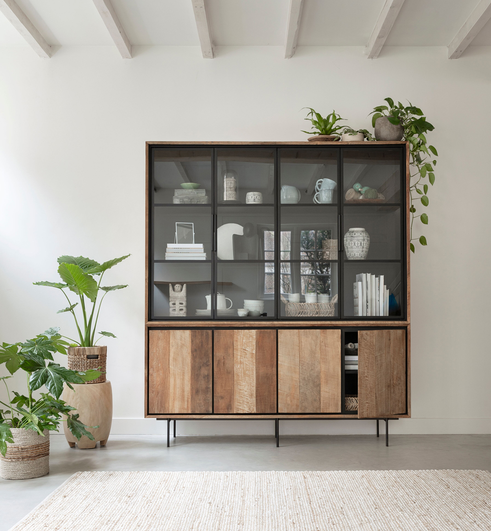 Vitrine Metropole B 180 cm Metall Teakholz