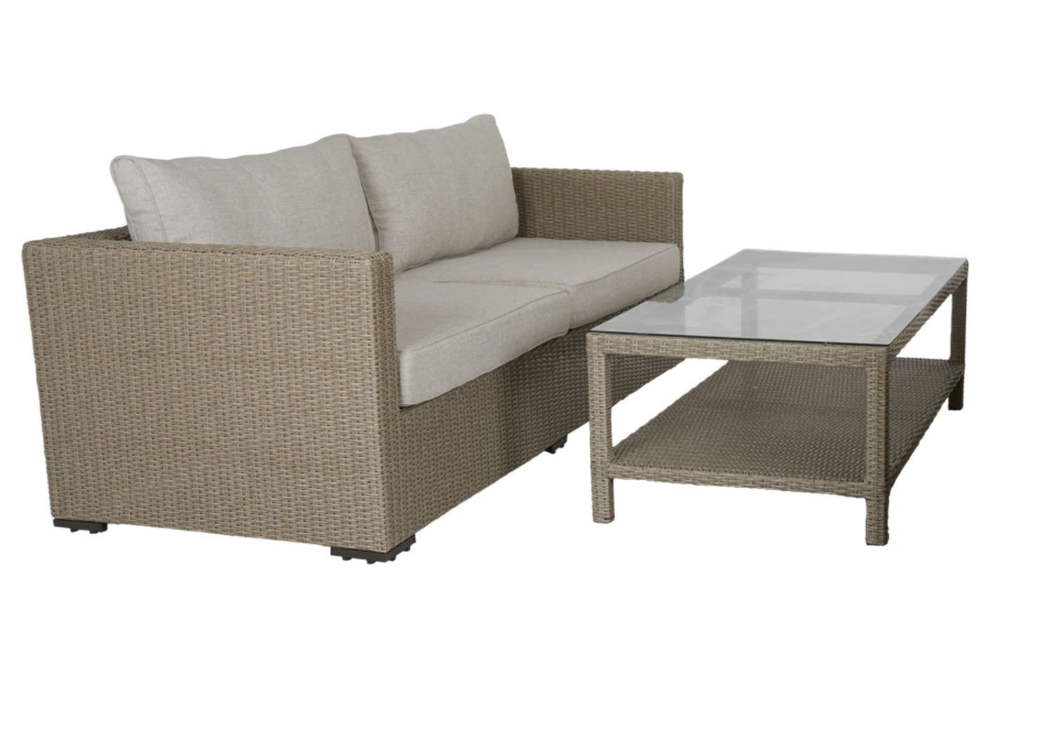 Garten Couchtisch 140 x 70 cm Kunstrattan Funkia beige