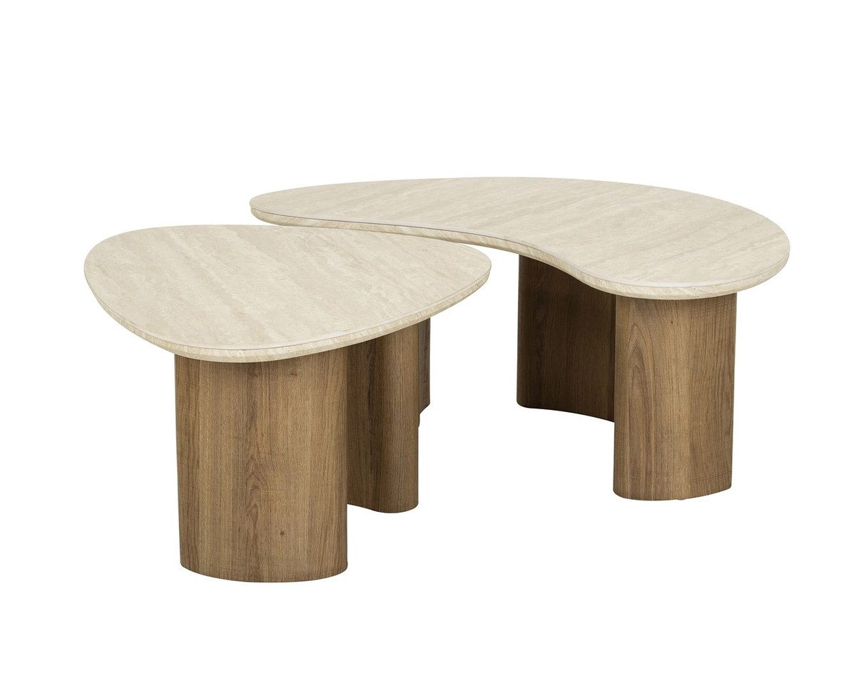 2´er Set Couchtisch DUNA organische Form Travertin Optik beige