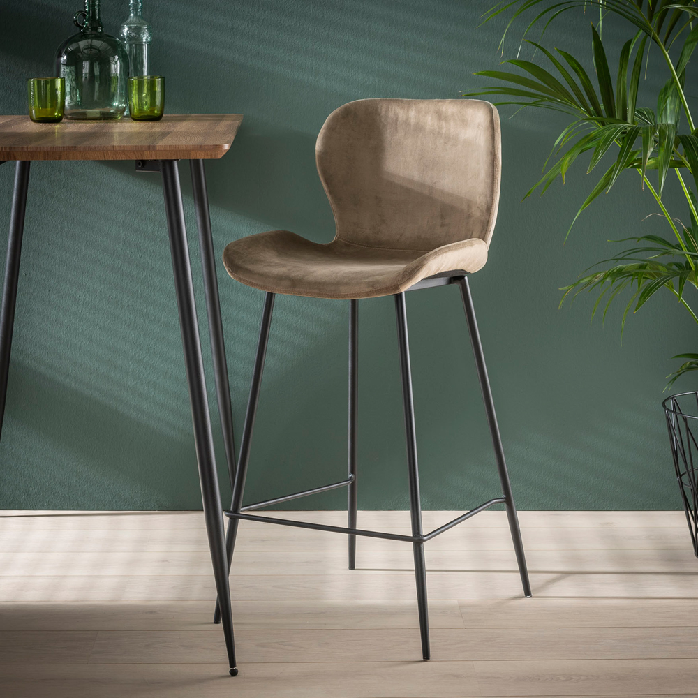 4er Set Barhocker Samt Velvet Champagner