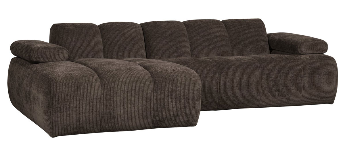 woood Chaiselongue Sofa MOJO links gerippter Stoff braun