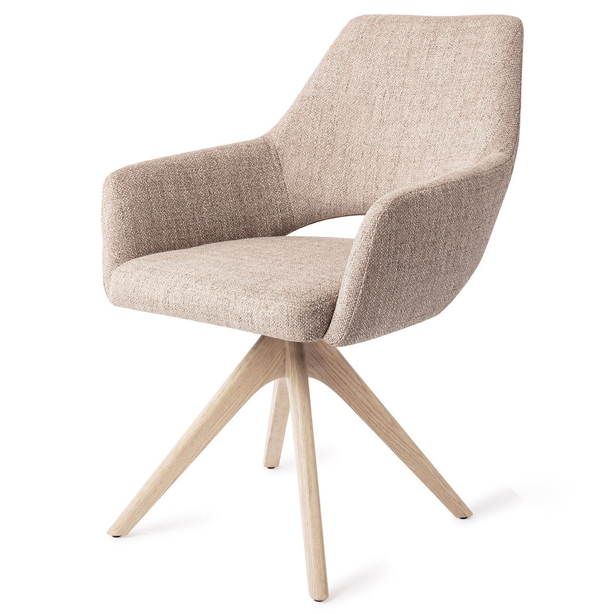 Esszimmerstuhl YANAI drehbar – Beige mit Gestell in Eiche gebleicht