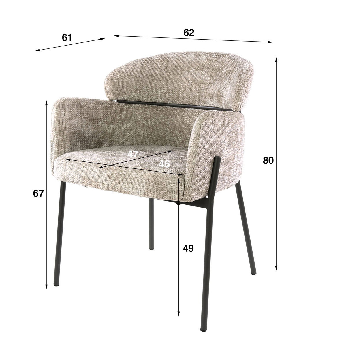 2er Set Armlehnstuhl Boston Chenille Stoff sandfarben