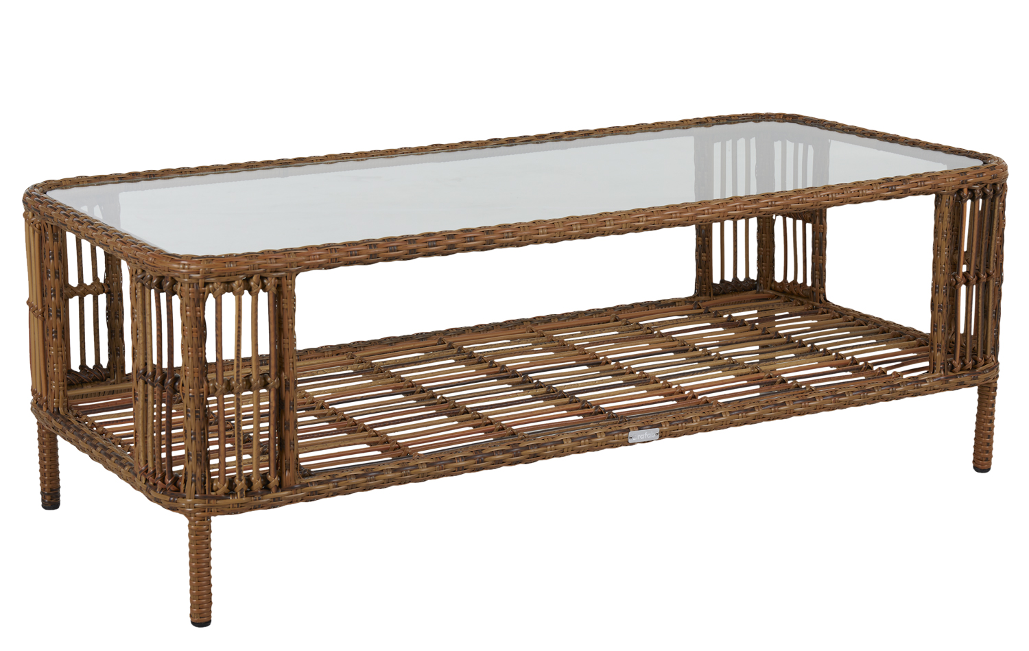 Garten Couchtisch Anemon 140 x 65 cm Polyrattan mit Glasplatte