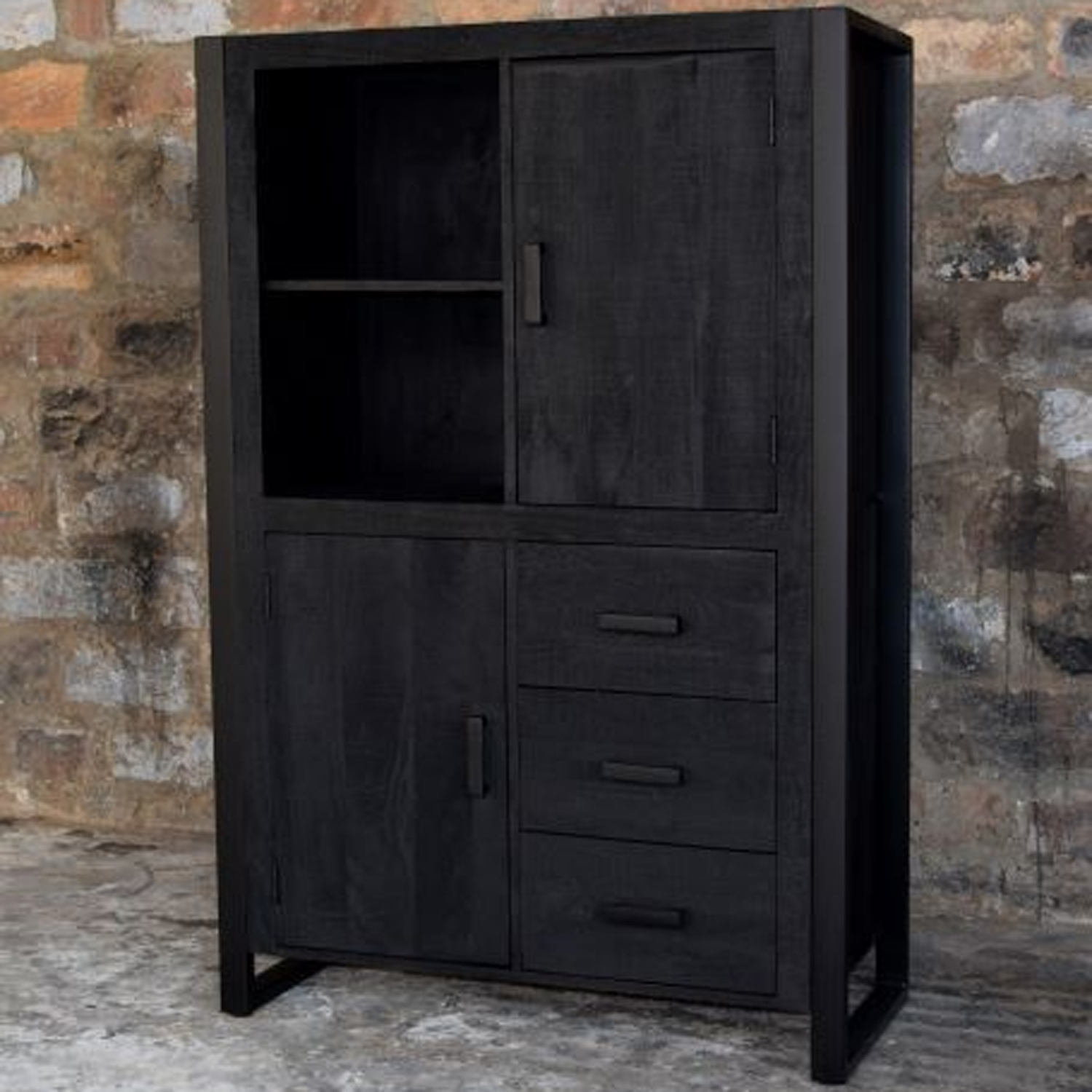 Schrank Norris B 100 cm Schrankwand Mangoholz Metall schwarz