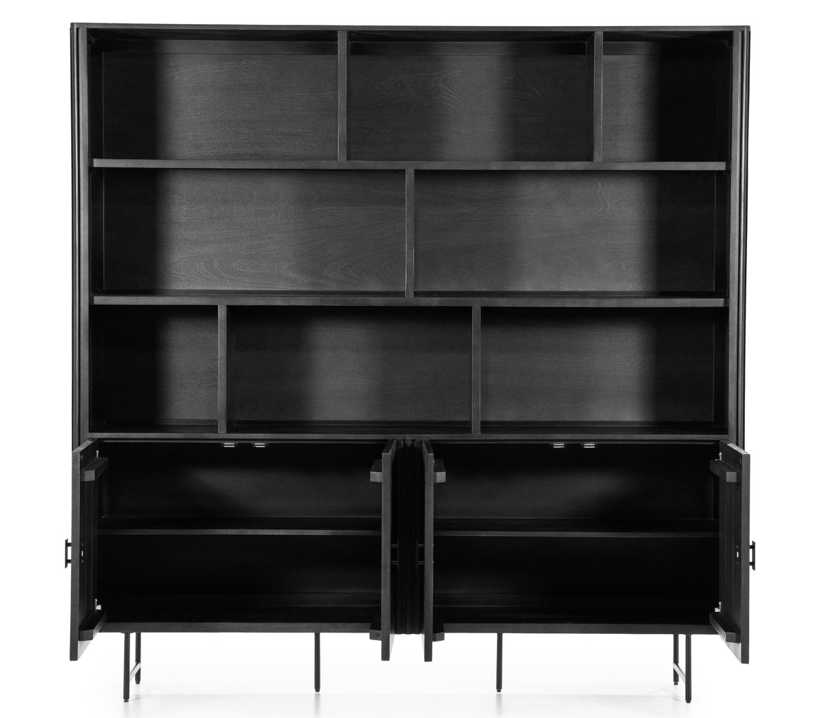 Bücherschrank Schrank Remi 4-türig Mangoholz schwarz