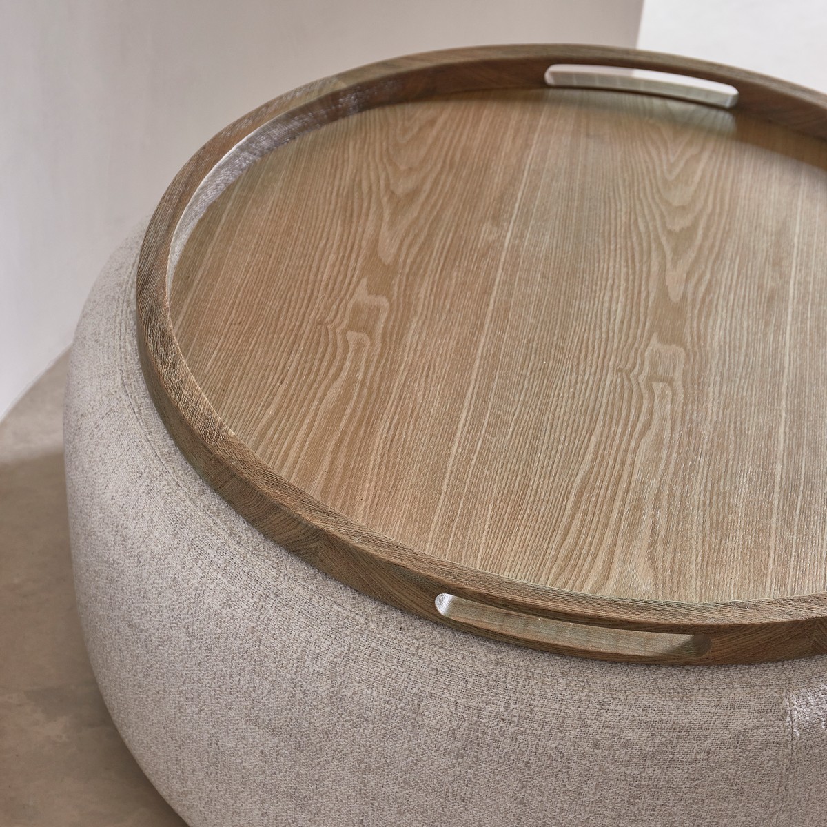 Rivièra Maison Pouf Babylon mit Tablett Large Weiß/Natur