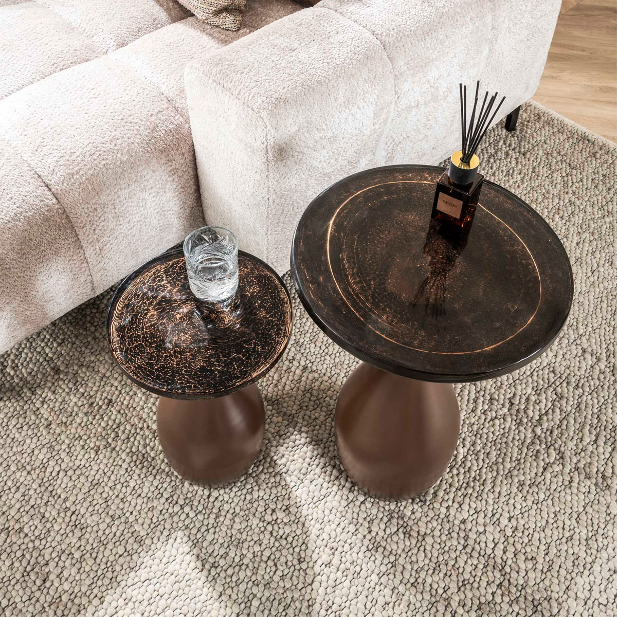 Beistelltisch Drop Ellipse M Metall Glas Kupfer antik Finish Kopie