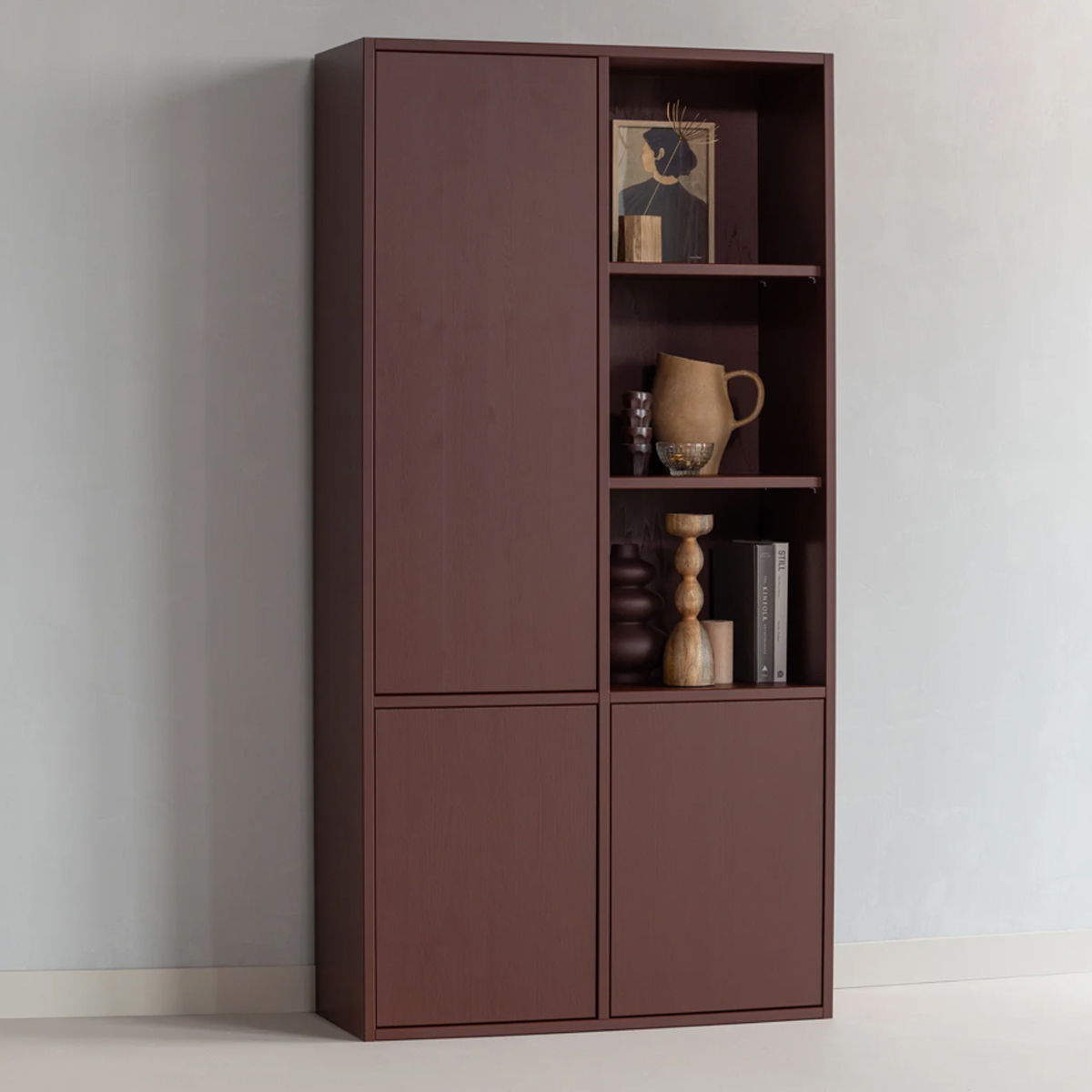 Kleiderschrank MEREL B 100 cm 3-türig Kiefernholz burgunderrot 