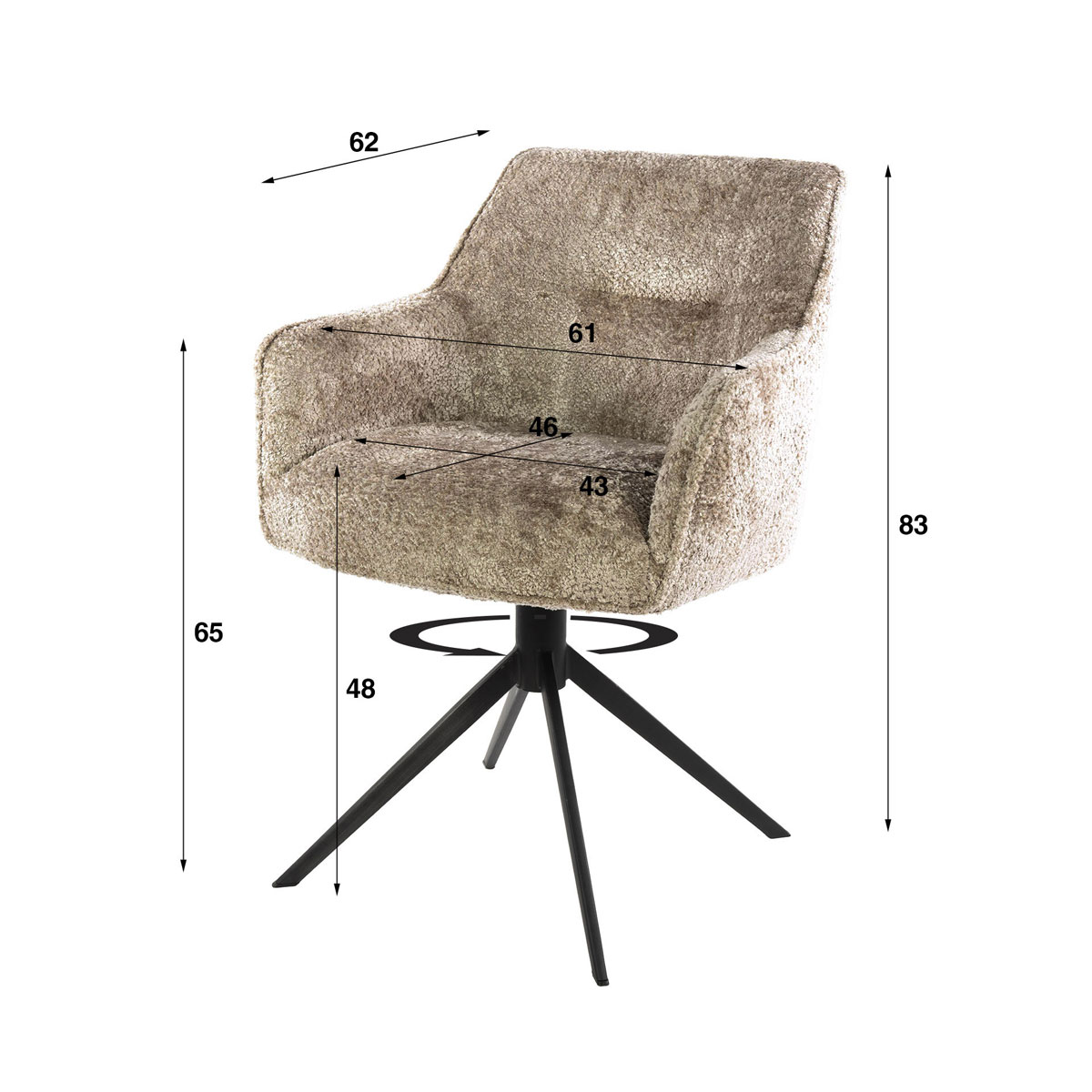 Esszimmerstuhl ARVIC mit Armlehne Stuhl drehbar Teddystoff sand