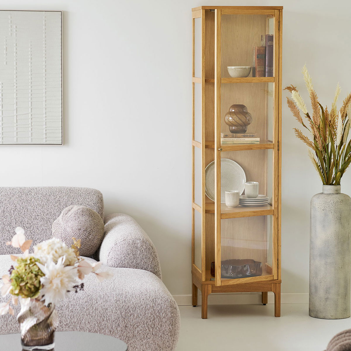 Schrank Vitrine Lamora mit 1 Tür H 180 cm  aus Eichenholz