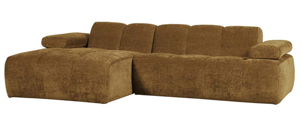 woood Chaiselongue Sofa MOJO links gerippter Stoff honiggelb