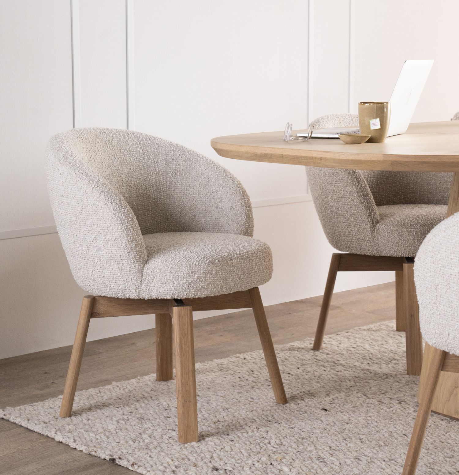 Esszimmerstuhl drehbar Livia Drehstuhl Beine Eiche Stoff beige