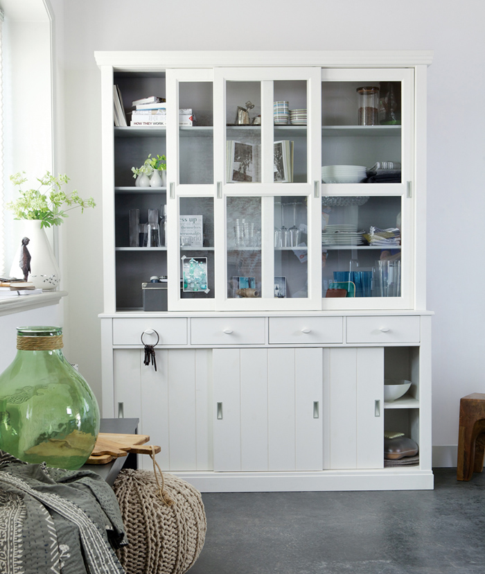 woood VITRINENSCHRANK LAGOS Vitrinen Schrank weiss Holz Buffetschrank