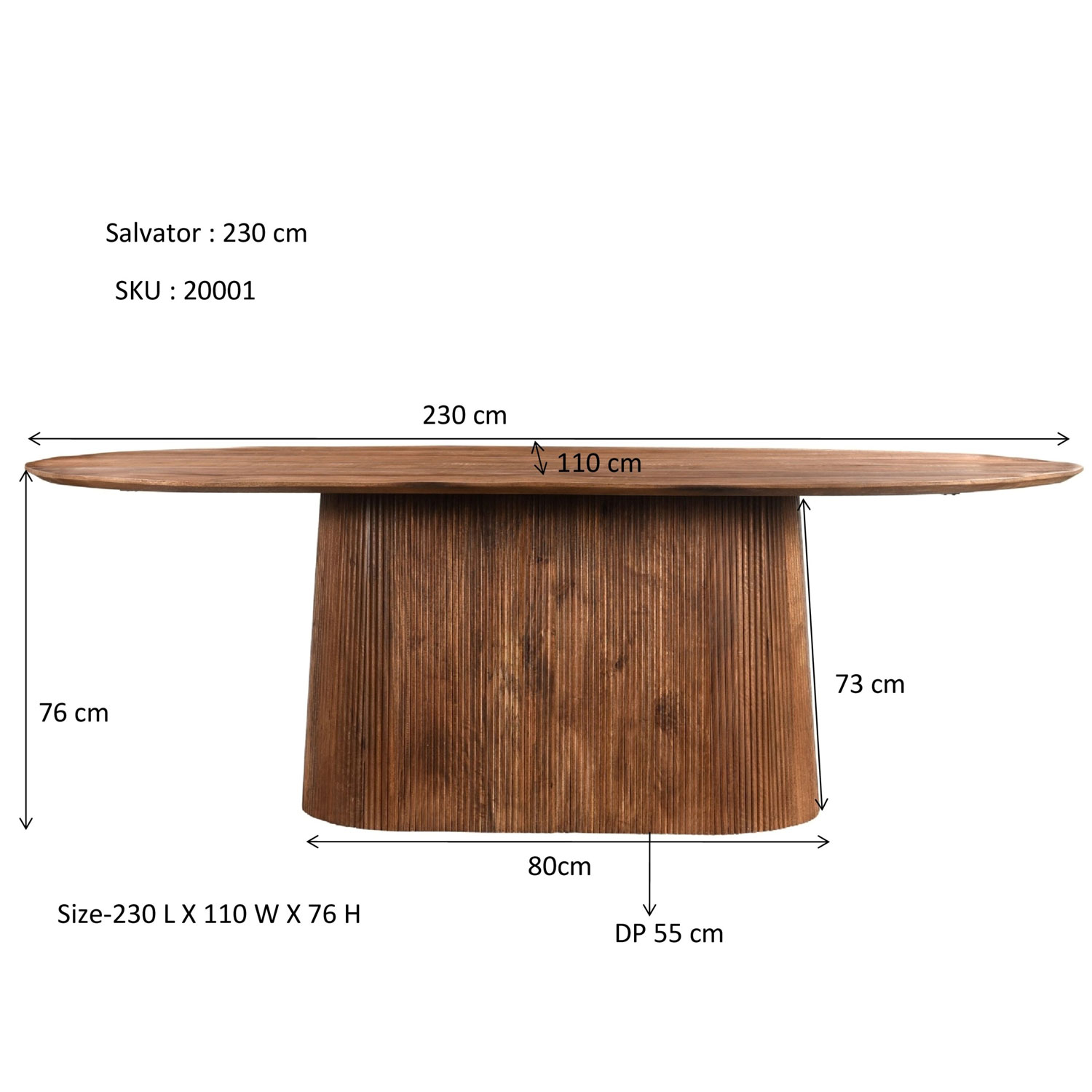 Esstisch Salvator oval 230 x 110 cm Mangoholz hellbraun