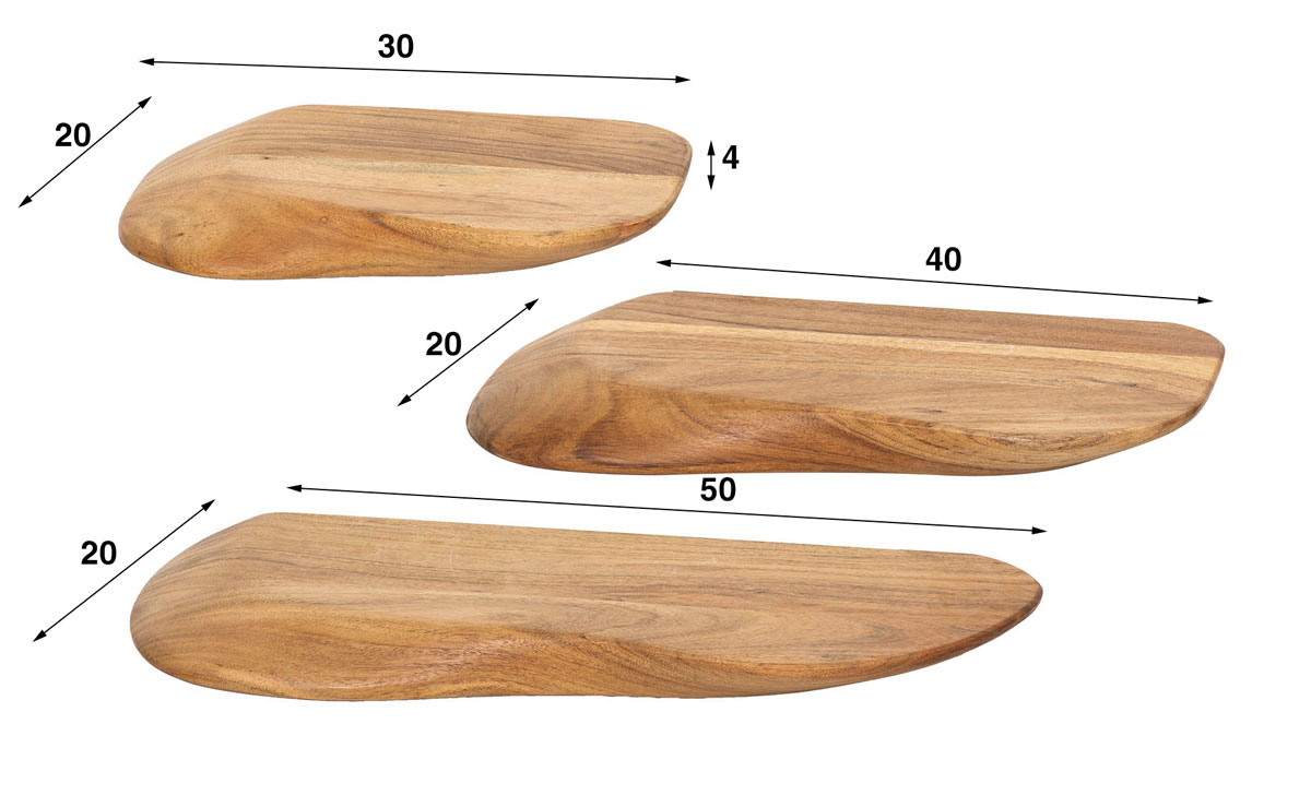 3er Set Wandregal NATURAL Akazie organische Form