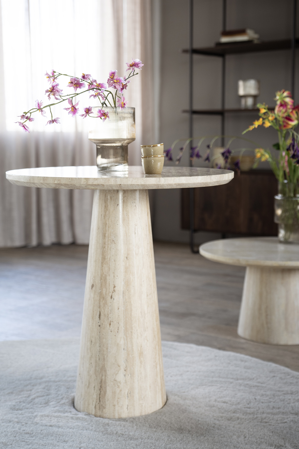 Beistelltisch Laimee Ø 70 cm Travertin Naturstein beigebraun