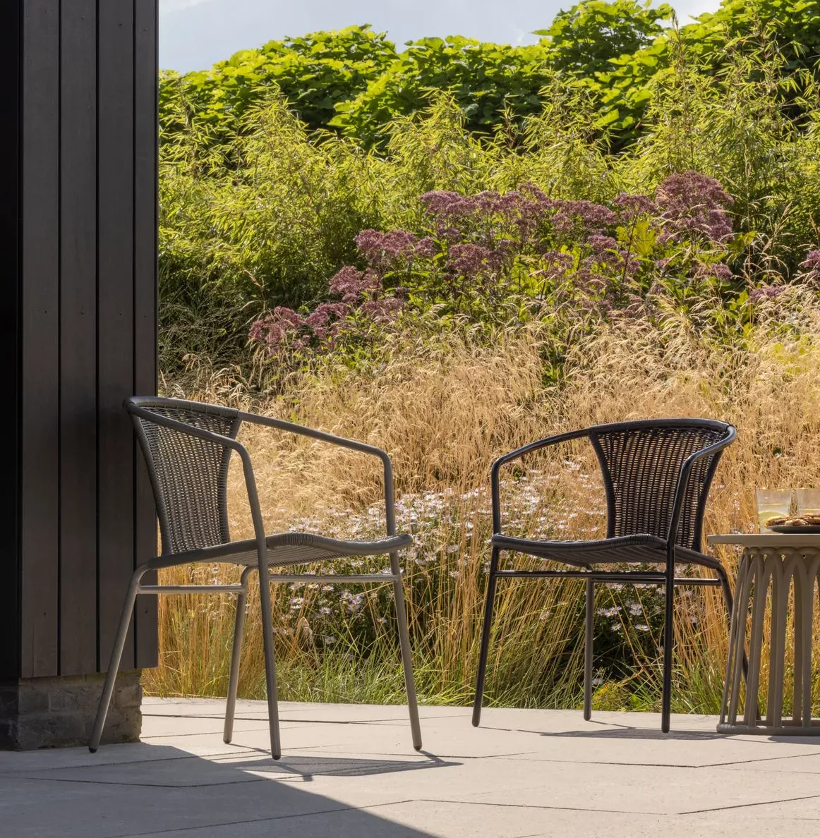 4er Set Gartenstuhl WESTON Geflechtstuhl Rattan Metall dschungelgrün