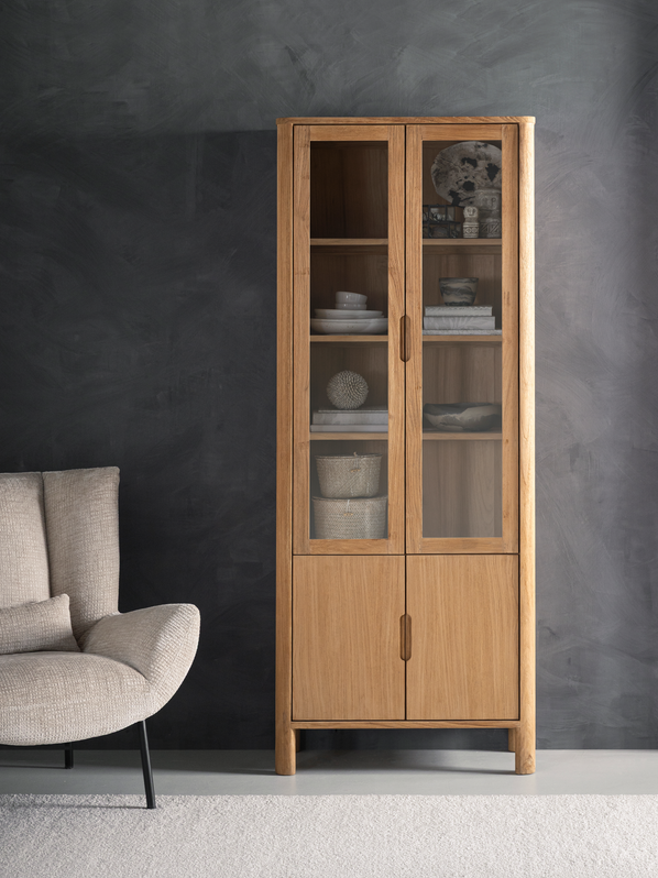 Vitrine Vitrinenschrank Forte H 210 cm Teakholz natur