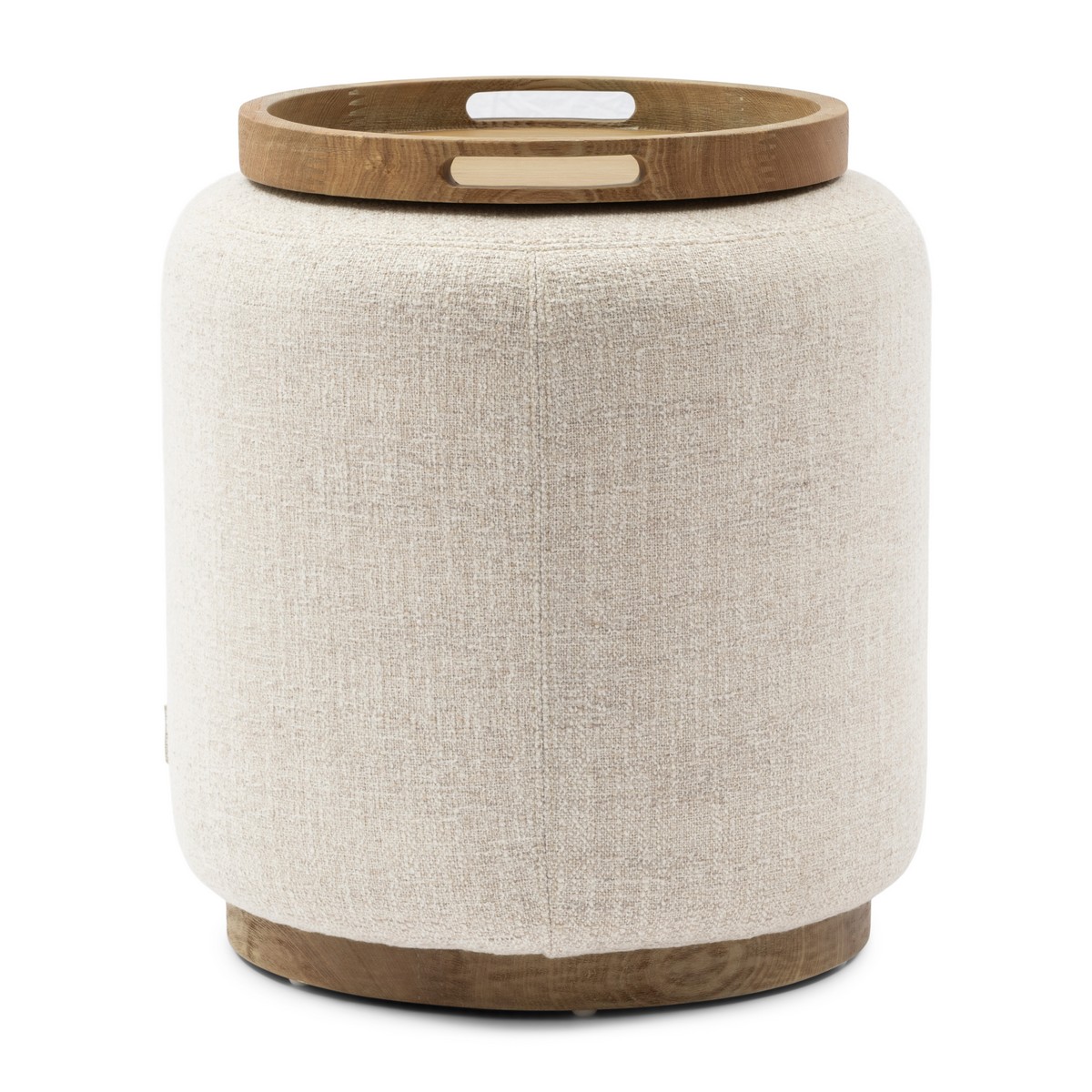 Rivièra Maison Pouf Babylon Small mit Holztablett in Weiß und Natur im skandinavischen Design für Wohn- und Schlafzimmer
