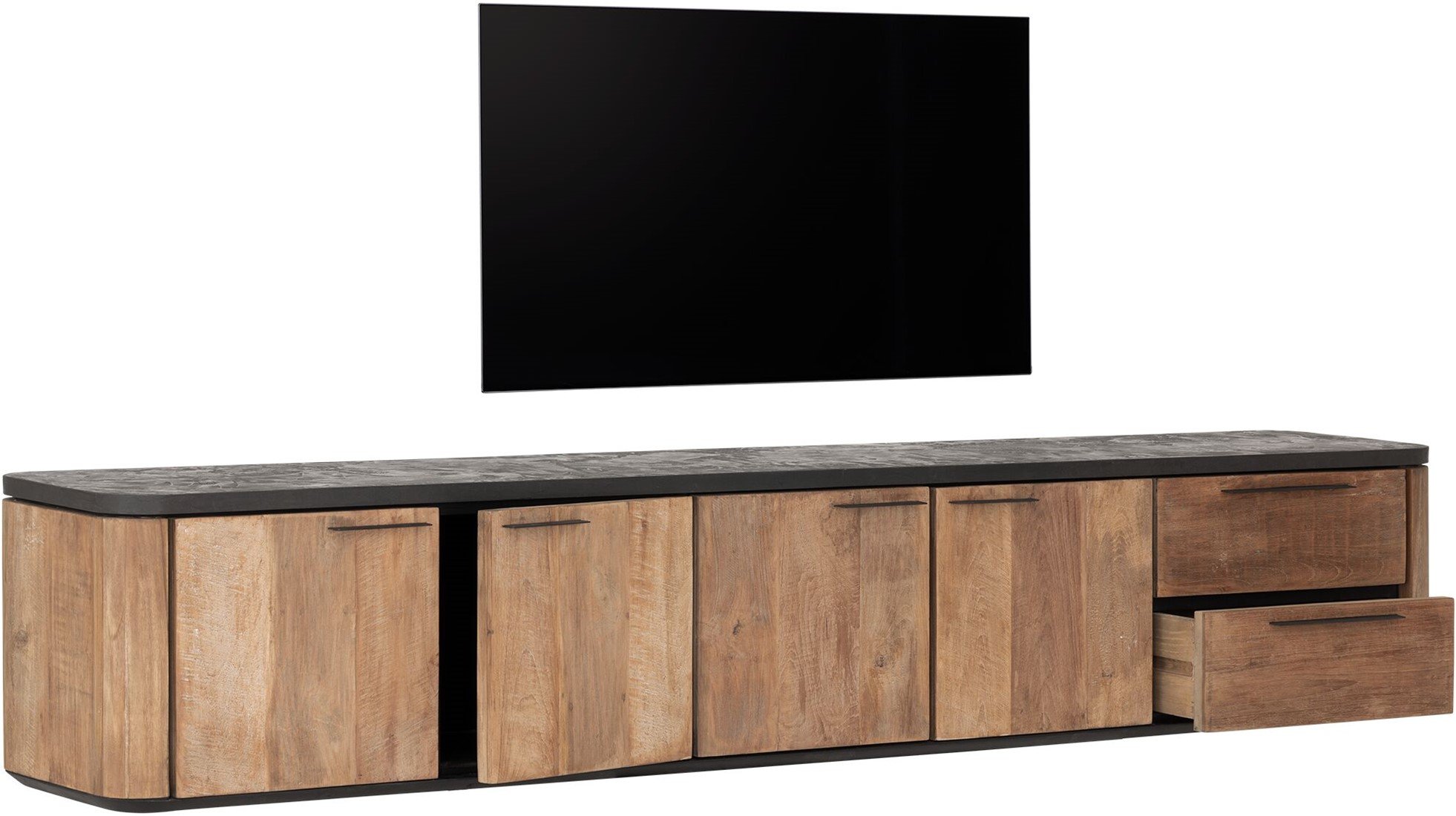 TV Möbel Soho 230 cm hängend recyceltes Teakholz Mortex Lowboard